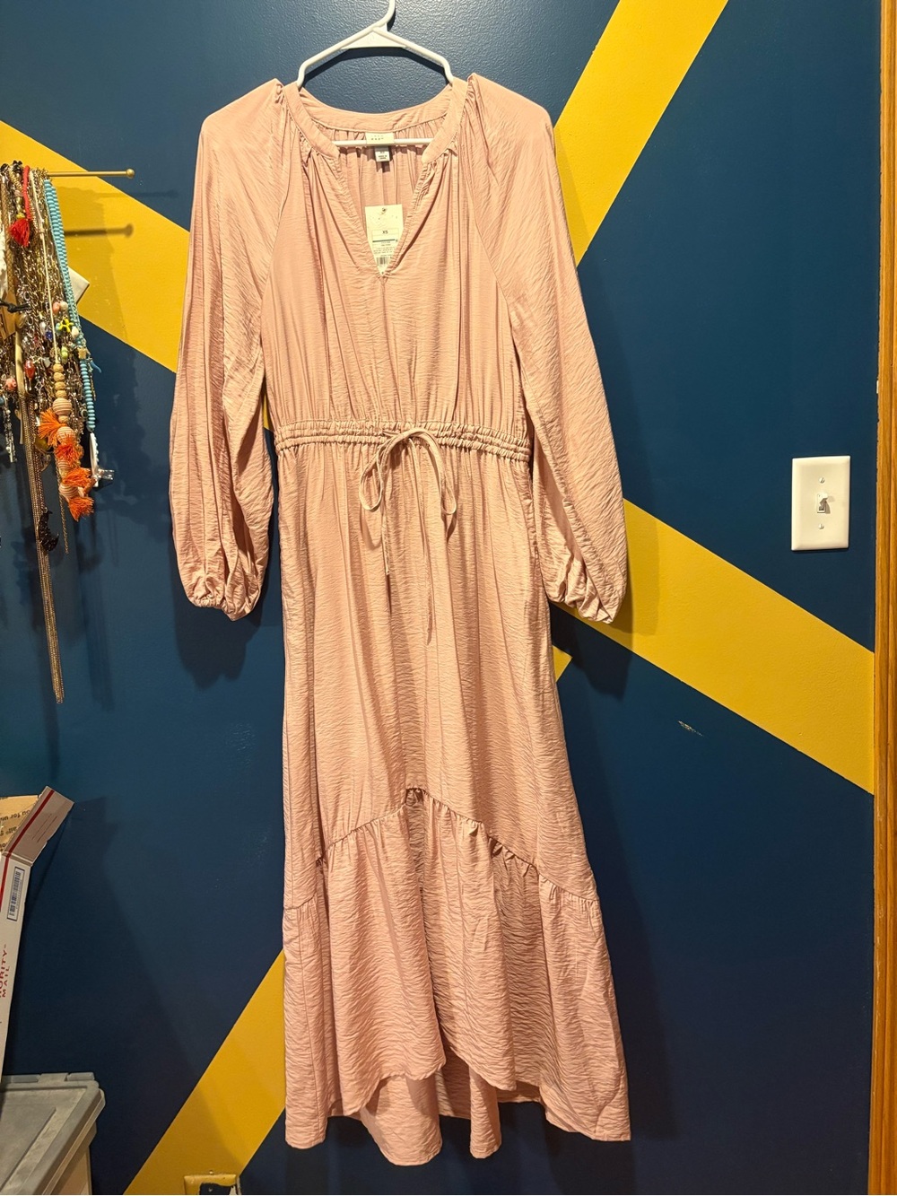 A New Day Blush Pink V-Neck Long Sleeve Maxi Dress NWT